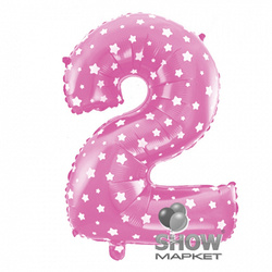 Balloon Foil Number "2" Pink with Hearts (100cm.)