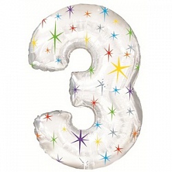 Balloon Foil Number "3" White with Stars (100cm.)