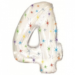 Balloon Foil Number "4" White with Stars (100cm.)