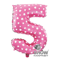 Balloon Foil Number "5" Pink with Hearts (100cm.)