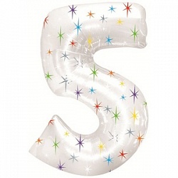 Balloon Foil Number "5" White with Stars (100cm.)