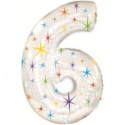 Balloon Foil Number "6" White with Stars (100cm.)