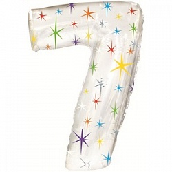 Balloon Foil Number "7" White with Stars (100cm.)