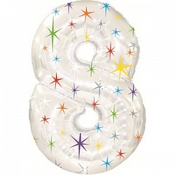 Balloon Foil Number "8" White with Stars (100cm.)