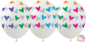 Balloons 12" with print "Colorful hearts" (10 pcs.)