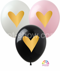 Balloons 12" with print "Gold Heart" (10 pcs.)