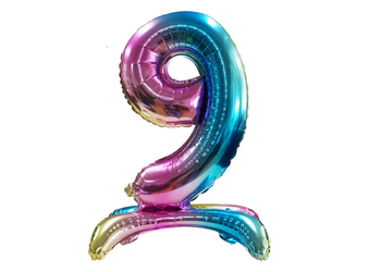 Standing Foil Balloon Number "9" Rainbow (80cm.)