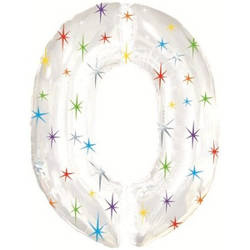 Balloon Foil Number "0" White with Stars (100cm.)